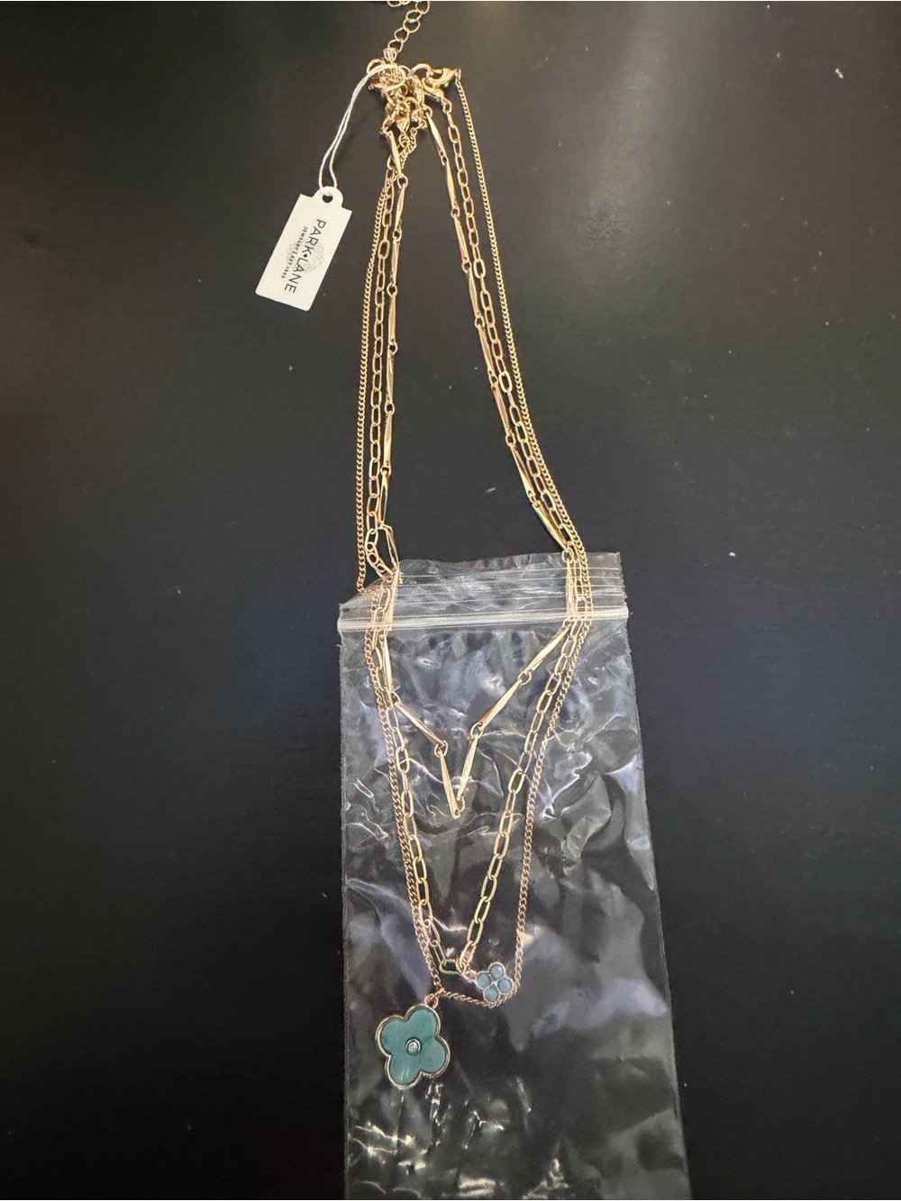Park Lane Layered Gold Necklace with Turquoise Flower Charms